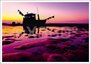 Postkarte Fischerboot Abendlicht 