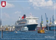 Postkarte Hafen mit Queen Marry II 