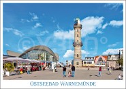 Postkarte Warnemünde Teepot mit Leuchtturm 