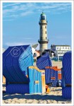 Postkarte Warnemünde Strandkörbe mit Leuchtturm 