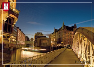 Postkarte beleuchtete Speicherstadt 