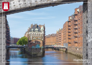 Postkarte Speicherstadt mit Fleeten 