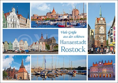 Postkarte Viele Grüße Hansestadt Rostock (Mischkarte) 