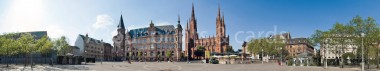 Panoramapostkarte Wiesbaden Marktplatz 