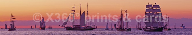 Panoramapostkarte Windjammer im Abendlicht 