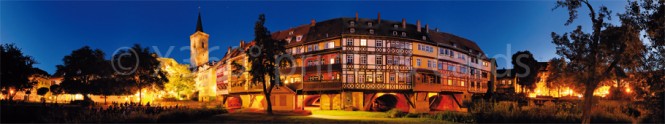 Panoramapostkarte Erfurt Krämerbrücke im Abendlicht 