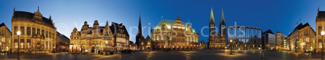 Panoramapostkarte Bremen Rathausmarkt Abend 