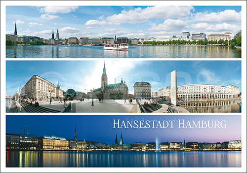 Postkarte Hansestadt Hamburg 3 Motive 