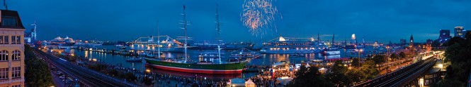 Panoramapostkarte Hafen im Abendlicht 