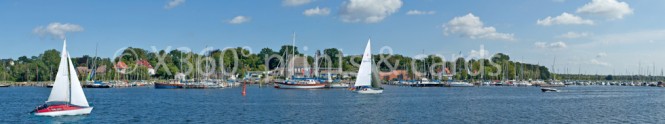 Panoramapostkarte Rostock Sportboothafen Gehlsdorf 