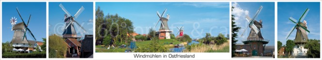 Panoramapostkarte Ostfriesland Windmühlen 
