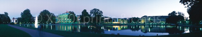 Panoramapostkarte Stuttgart Theatersee am Abend 