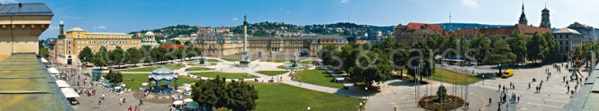 Panoramapostkarte Stuttgart Schlossplatz vom Königsbau 