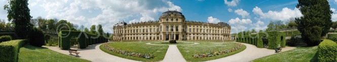 Panoramapostkarte Würzburg Residenzgarten 