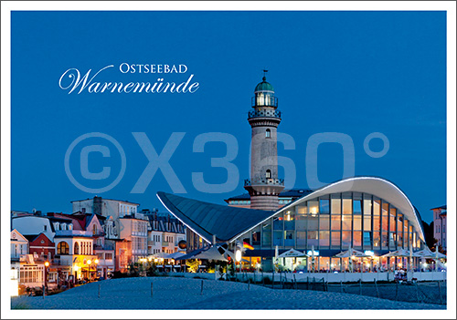 Postkarte Ostseebad Warnemünde Teepot mit Leuchtturm 