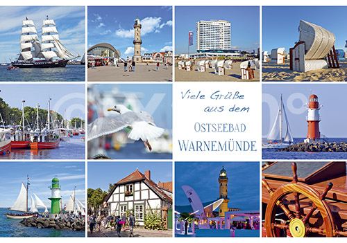 Postkarte Viele Grüße aus Warnemünde (Mischkarte) 